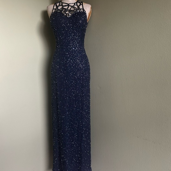 Dresses & Skirts - Elegant Navy Blue Beadded Evening Gown